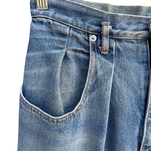 Freego Vintage 80s Womens High-Waisted Pleated Light Blue Worn Denim Jeans 28x31 - Picture 9 of 11